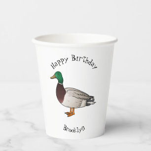 Mallard duck cartoon illustration paper cups