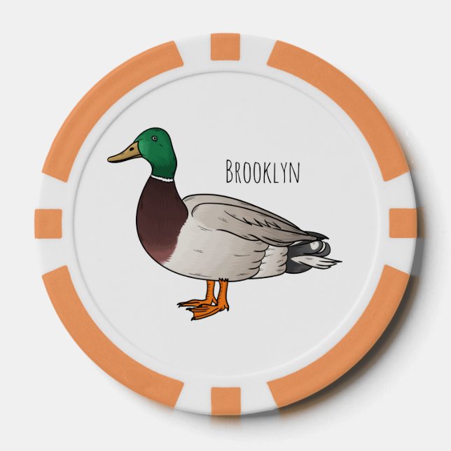 Mallard duck cartoon illustration poker chips (Front)