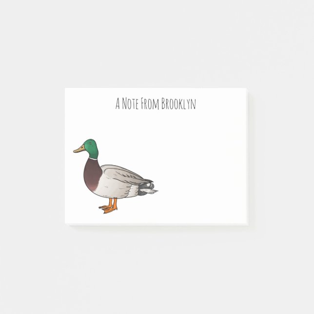 Mallard duck cartoon illustration   post-it notes (Front)