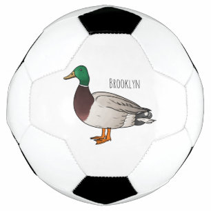 Mallard duck cartoon illustration soccer ball