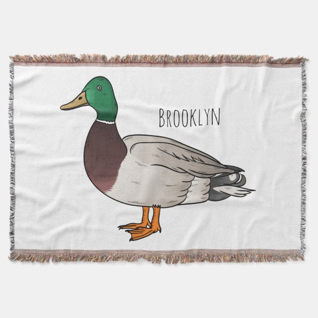 Mallard duck cartoon illustration throw blanket (Front)