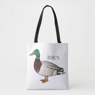 Mallard duck cartoon illustration tote bag