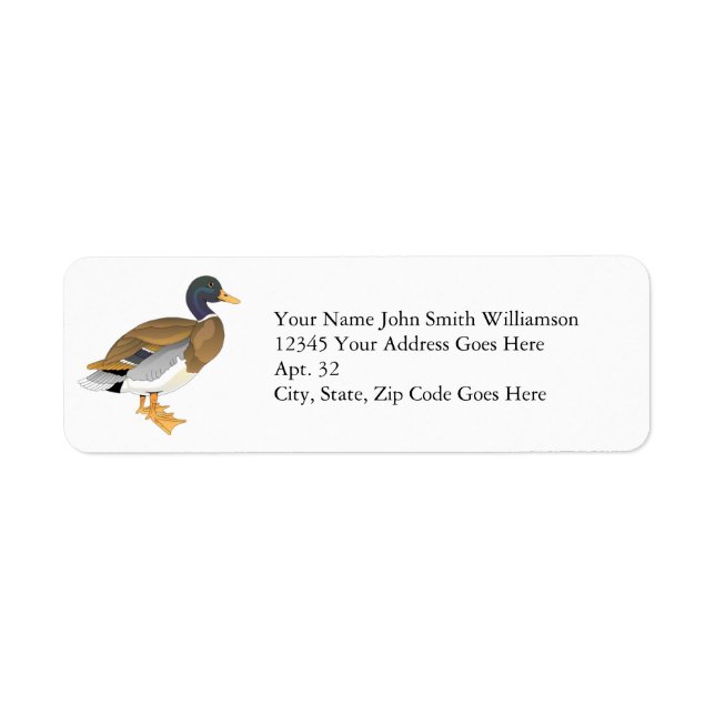 Mallard Duck Custom Personalised Larger Image Return Address Label (Front)
