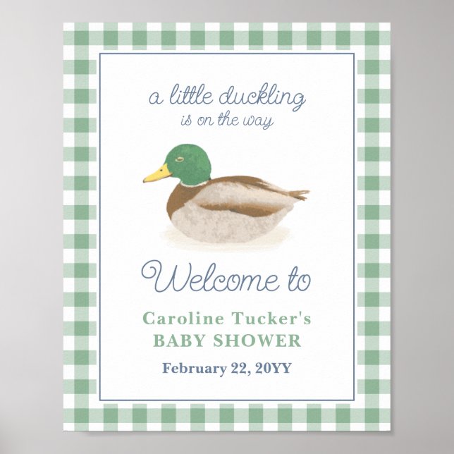 Mallard Duck Duckling Hunting Baby Shower Welcome Poster (Front)