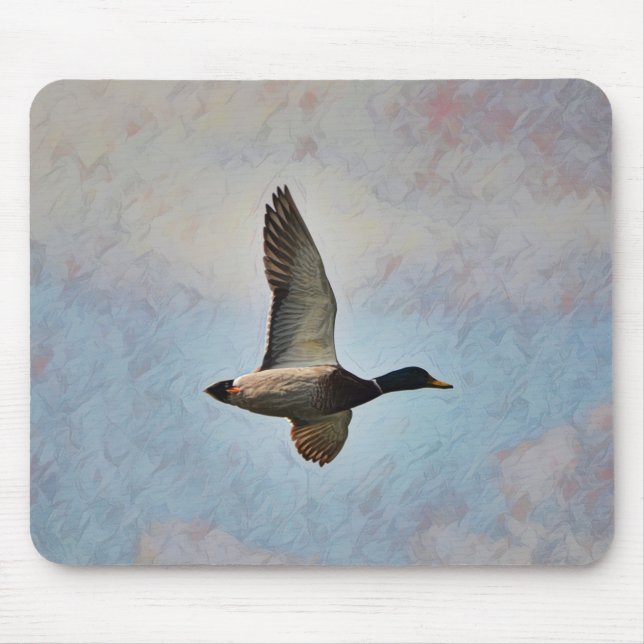 Mallard Duck Flying in Sky Art Mouse Pad (Front)