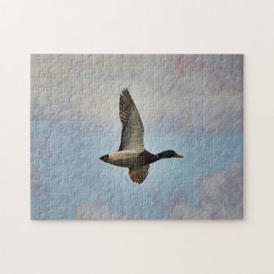 Mallard Duck Flying in Sky Art Puzzle