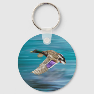 Mallard duck flying key ring
