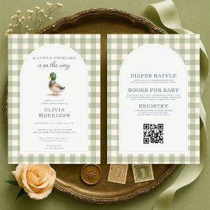 Mallard Duck Gingham All in One Baby Shower Invitation