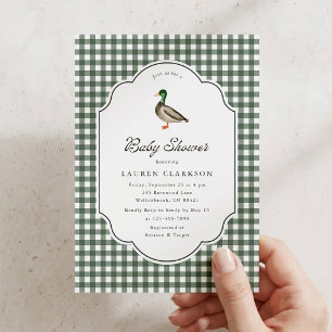 Mallard Duck Gingham Baby Shower Invitation
