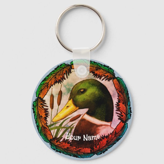 Mallard Duck Head  Key Ring (Front)