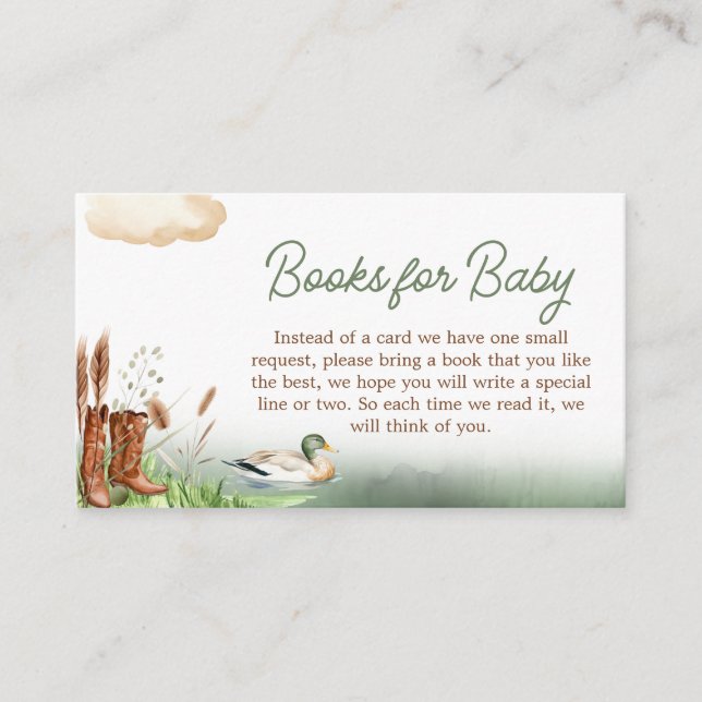 Mallard Duck Hunting Baby Shower Books for Baby Enclosure Card (Front)