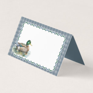 Mallard Duck Hunting Blue Gingham Boy PlaceCard