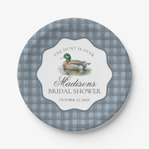 Mallard Duck Hunting Blue Gingham Bridal Shower Paper Plate