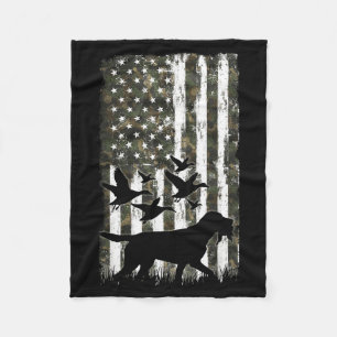 Mallard Duck Hunting Dog Camouflage American Flag Fleece Blanket