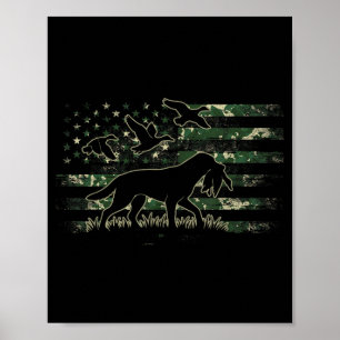 Mallard Duck Hunting Dog Camouflage American Flag Poster