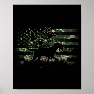 Mallard Duck Hunting Dog Camouflage American Flag Poster