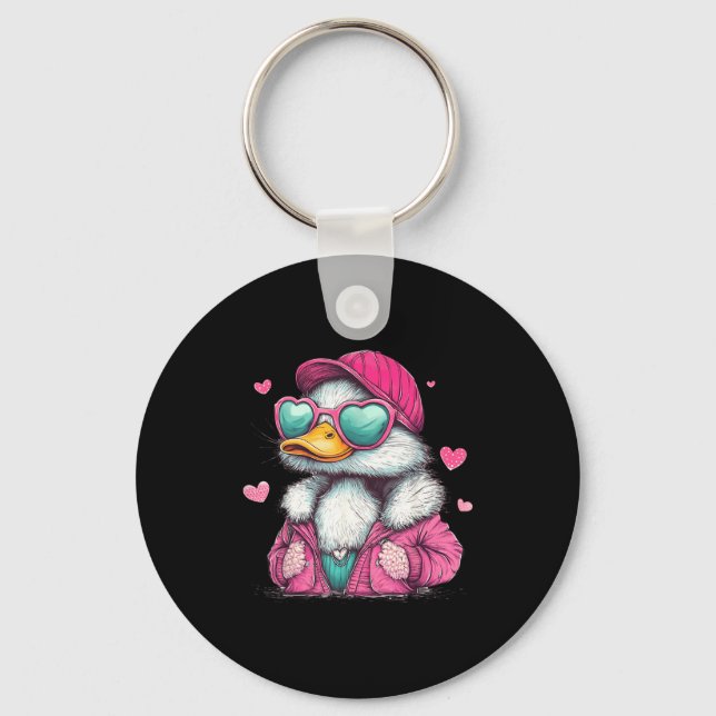 Mallard Duck Hunting Funny Valentine's Day Heart G Key Ring (Front)