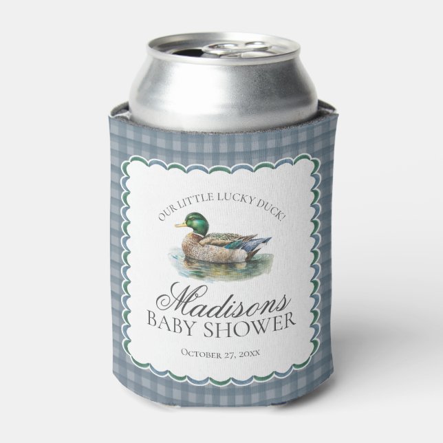 Mallard Duck Hunting Gingham Boy Baby Shower Favou Can Cooler (Can Front)