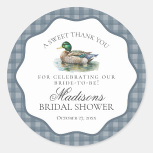 Mallard Duck Hunting Gingham Bridal Shower Circle Classic Round Sticker