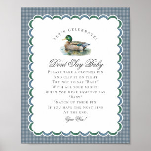 Mallard Duck Hunting Gingham Dont Say Baby Sign