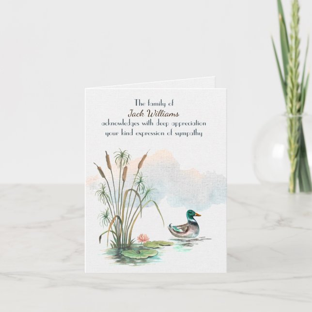 Mallard Duck in Cattails Sympathy Thank You Card (Front)