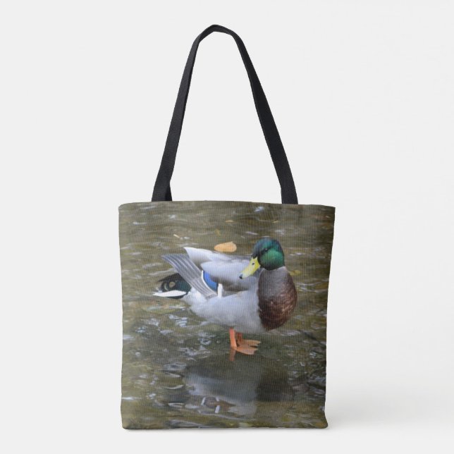 Mallard Duck in Creek Printed Tote Bag (Back)