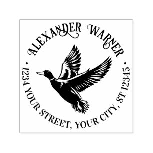Mallard Duck in Flight Library Name Return Address Self-inking Stamp