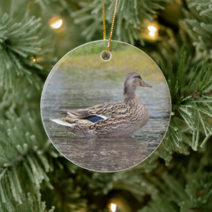 Mallard Duck in Puddle Ceramic Ornament