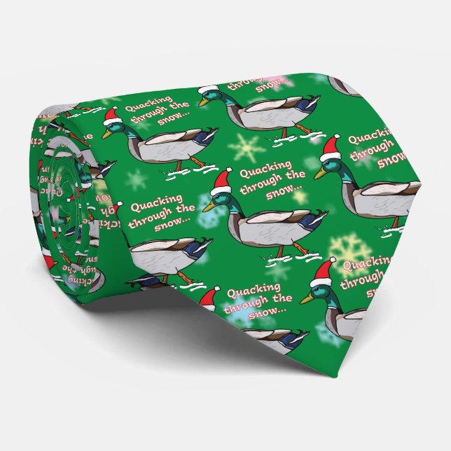 Mallard Duck in Santa Hat Quacking through Snow Tie (Rolled)