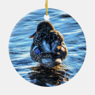 Mallard Duck in Winter River - Wildlife Photo Ceramic Ornament