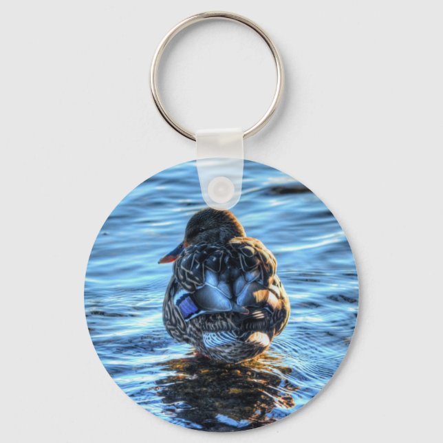 Mallard Duck in Winter River - Wildlife Photo Key Ring (Front)