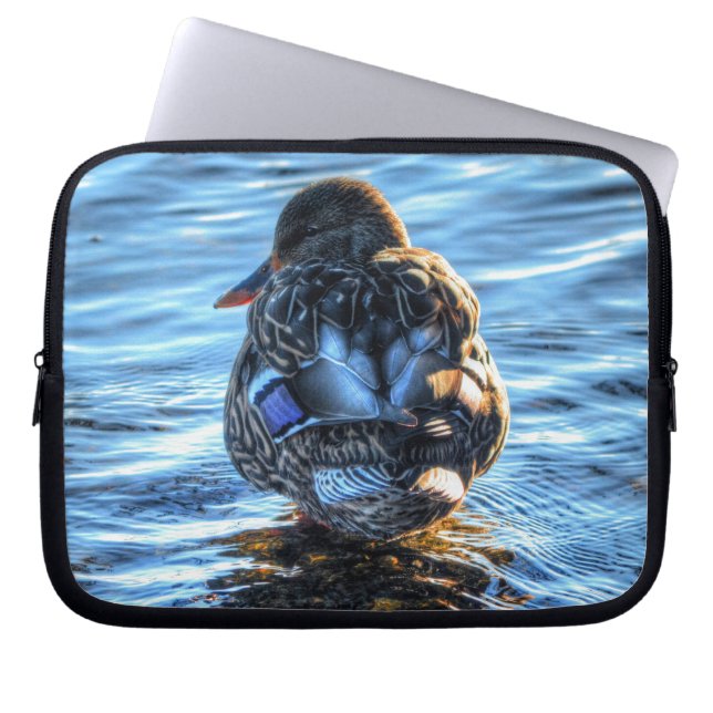 Mallard Duck in Winter River - Wildlife Photo Laptop Sleeve (Front)