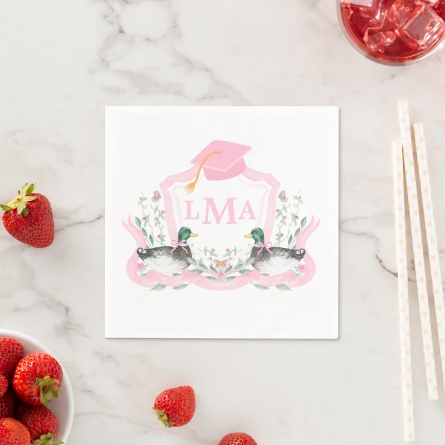 Mallard Duck Monogram Graduation Crest Napkin (Insitu)