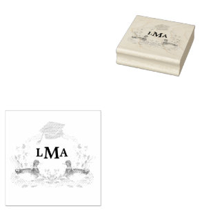 Mallard Duck Monogram Graduation Crest Rubber Stamp