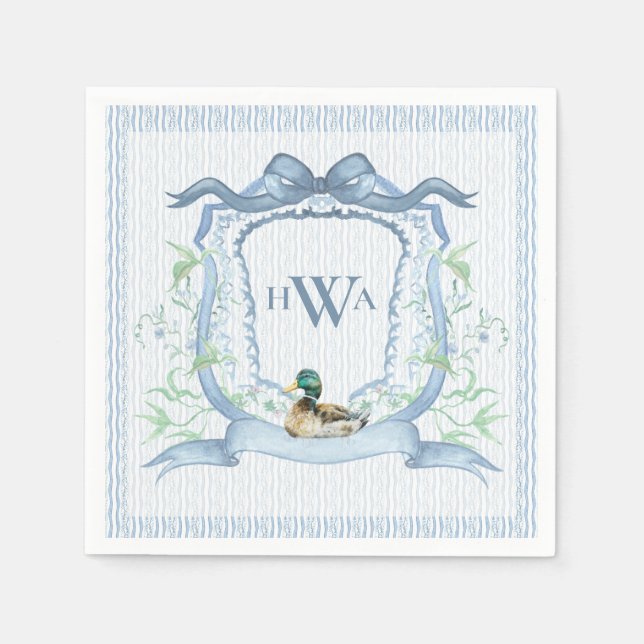Mallard Duck Monogram Grandmillennial Napkin (Front)
