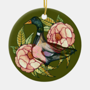 Mallard Duck Peony Nature Lovers                   Ceramic Ornament