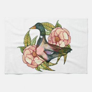 Mallard Duck Peony Nature Lovers Tea Towel