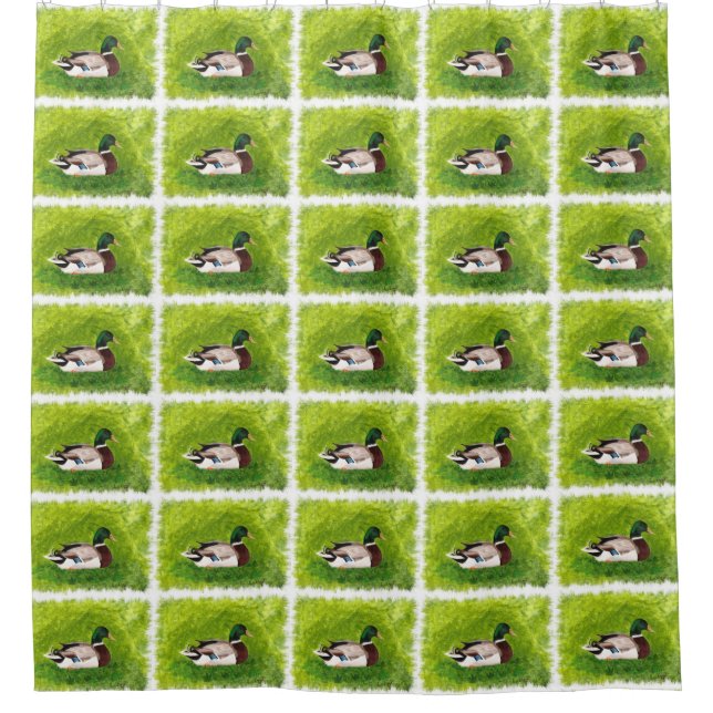 Mallard Duck Picture Painting Shower Curtains (Front)