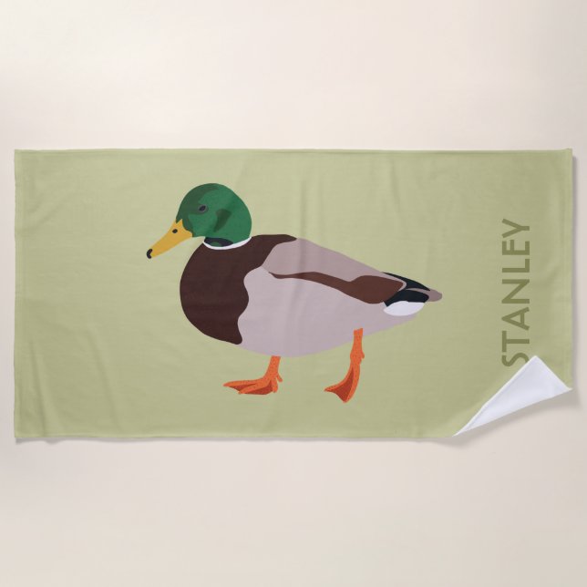 Mallard Duck Realistic Illustration Personalised Beach Towel (Front)