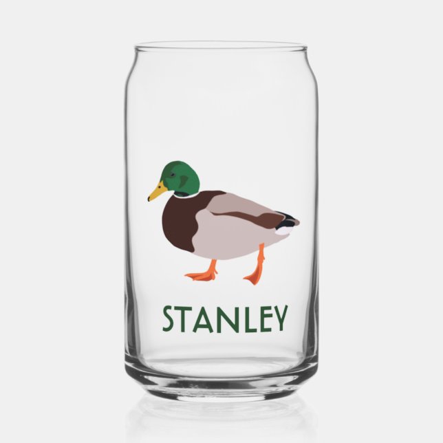 Mallard Duck Realistic Illustration Personalised Can Glass (Front)