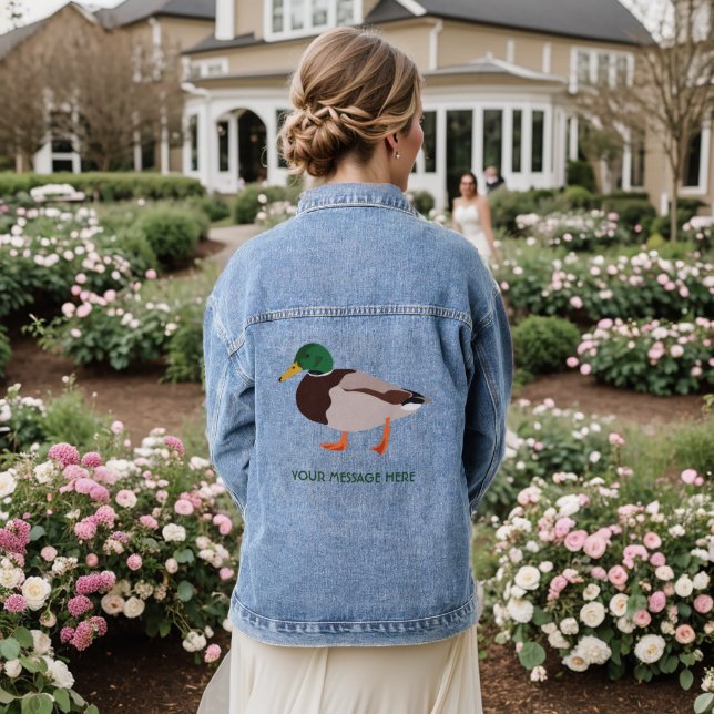 Mallard Duck Realistic Illustration Personalised Denim Jacket (Wedding Back)