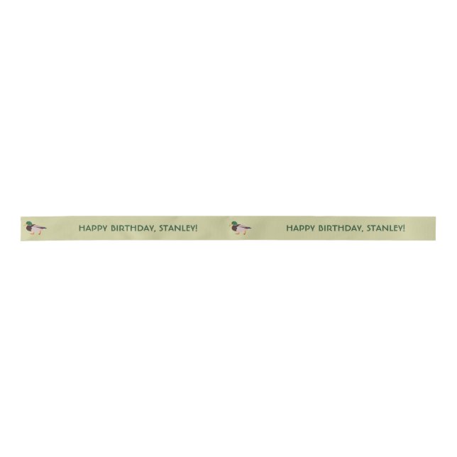 Mallard Duck Realistic Illustration Personalised Satin Ribbon (Front)