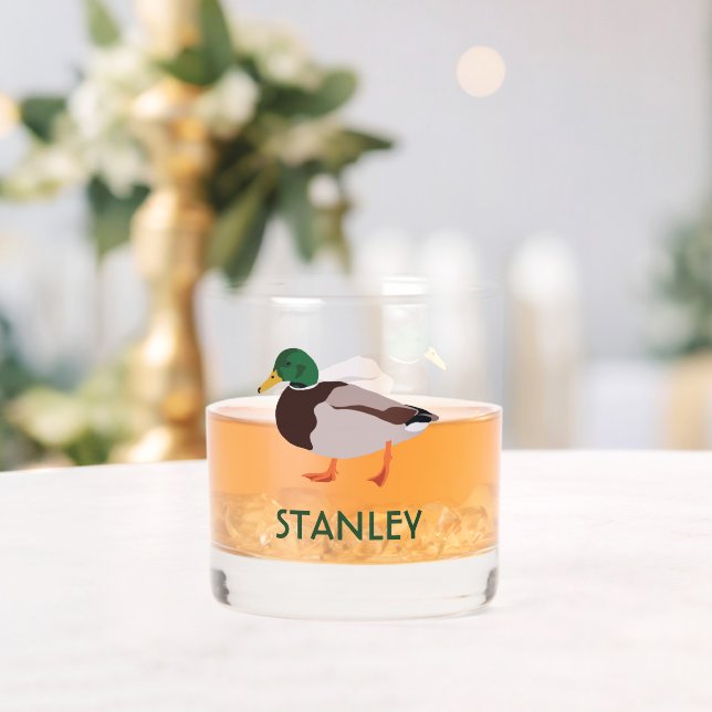 Mallard Duck Realistic Illustration Personalised Whiskey Glass (Insitu (Wedding))