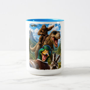 Mallard Duck Selfie Bigfoot T Rex UFO Funny Gifts Two-Tone Coffee Mug