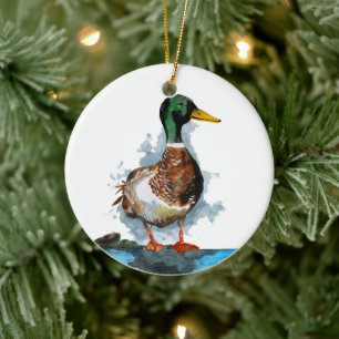 Mallard Duck Watercolor Ceramic Ornament