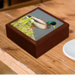 Mallard Duck Wildlife Photo Gift Box<br><div class="desc">For animal and nature lovers! Store trinkets,  jewellery and other small keepsakes in this wooden gift box with ceramic tile featuring the wildlife photo image of a green-headed,  male Mallard duck. Select your gift box size and colour.</div>