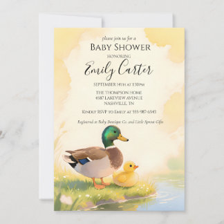 Mallard Duck with Duckling Baby Shower Invitation