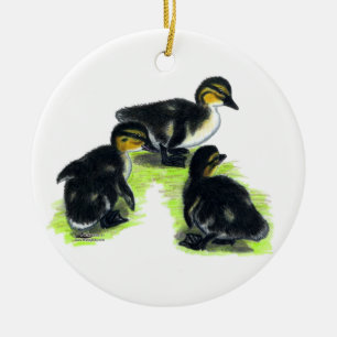 Mallard Ducklings Ceramic Ornament