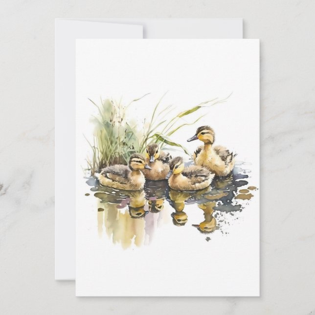 Mallard Ducklings In Watercolors Holiday Card (Front)
