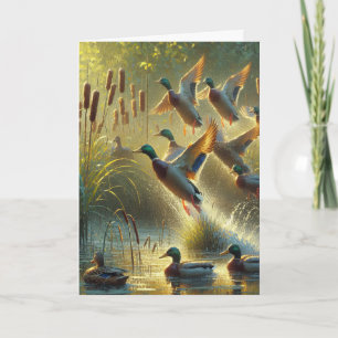 Mallard Ducks And Cattails Birthday Card